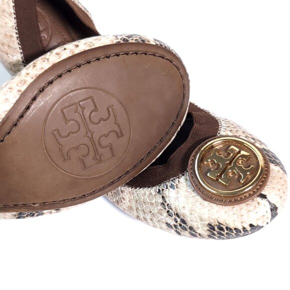 Tory Burch Shoes 7 'Carolina' Brown Snakeskin Ballet Flats *EXCELLENT* - Picture 9 of 11